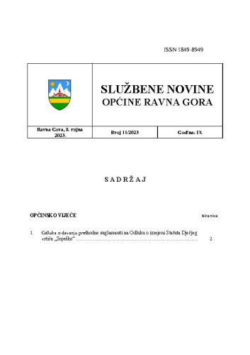 Službene novine Općine Ravna Gora  : službeno glasilo Općine Ravna Gora : 9,11(2023) / glavni urednik Mišel Šćuka.