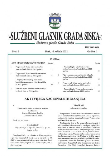 Službeni glasnik Grada Siska : službeno glasilo Grada Siska : 1,2(2022) / uredništvo Gordana Karapandža Prica ... [et al.].