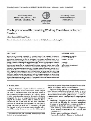 The importance of harmonizing working timetables in seaport clusters / Jakov Karmelić, Edvard Tijan.