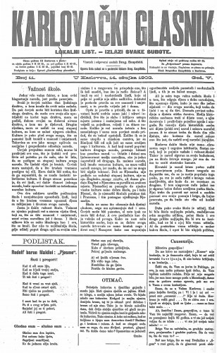 Karlovački glasnik : lokalni list : 5,11(1903) / odgovorni urednik Drag. Hauptfeld.