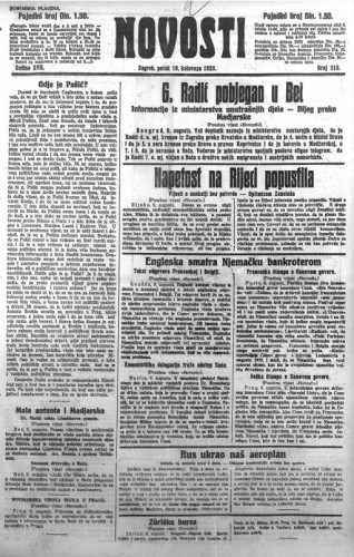 Novosti : 18,215(1923) / odgovorni urednik Lj. Z. Kara.
