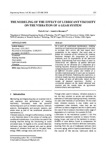 The modeling of the effect of lubricant viscosity on the vibration of a gear system / Wafa Krika, Azzedine Bouzaouit.