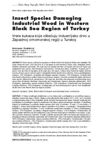 Insect species damaging industrial wood in Western Black Sea Region of Turkey = Vrste kukaca koje oštećuju industrijsko drvo u Zapadnoj crnomorskoj regiji u Turskoj / Mesut Yalçın, Çağlar Akçay, Cihat Taşçıoğlu, Beşir Yüksel.