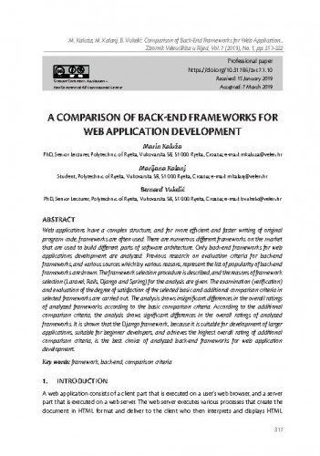 A comparison of back-end frameworks for web application development   / Marin Kaluža, Marijana Kalanj, Bernard Vukelić.