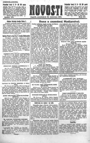 Novosti : 16,231(1921) / odgovorni urednik Lj. Z. Kara.
