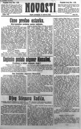 Novosti : 18,218(1923) / odgovorni urednik Lj. Z. Kara.