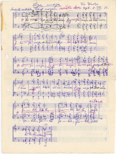 Lipa moja : muški zbor / Fio Dinko ; tekst narodni.