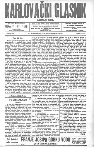 Karlovački glasnik : lokalni list : 3,46(1901) / odgovorni urednik Dragutin Hauptfeld.
