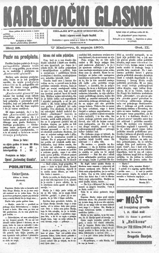 Karlovački glasnik : 2,28(1900) / odgovorni urednik Dragutin Hauptfeld.