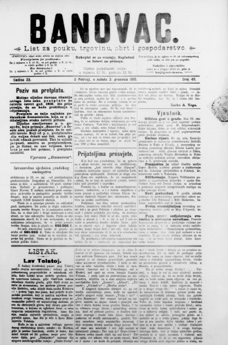 Banovac  : list za pouku, trgovinu, obrt i gospodarstvo : 23,49(1910) / odgovorni urednik Dragutin Benko.