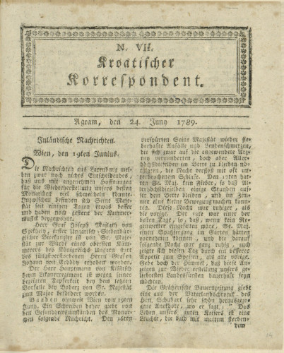 Kroatischer Korrespondent : 1,7(1789)   / [Johann Thomas].