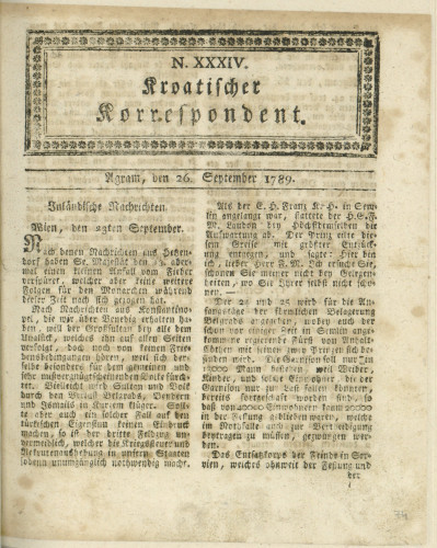 Kroatischer Korrespondent : 1,34(1789)   / [Johann Thomas].