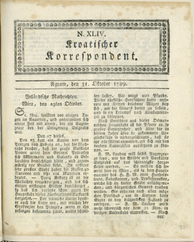 Kroatischer Korrespondent : 1,44(1789)   / [Johann Thomas].