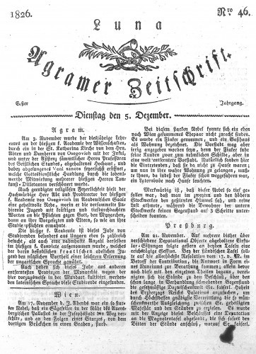 Luna Agramer Zeitschrift : 1,46(1826) / Herausgeber und Redacteurs F. S. Stauduar.