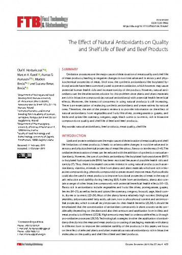 The effect of natural antioxidants on quality and shelf life of beef and beef products / Olaf K. Horbańczuk, Marcin A. Kurek, Atanas G. Atanasov, Mladen Brnčić, Suzana Rimac Brnčić.