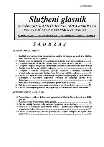 Službeni glasnik : službeno glasilo Općine Nova Bukovica : 29,1(2022) / Općina Nova Bukovica ; odgovorni urednik Irena Stipanović.