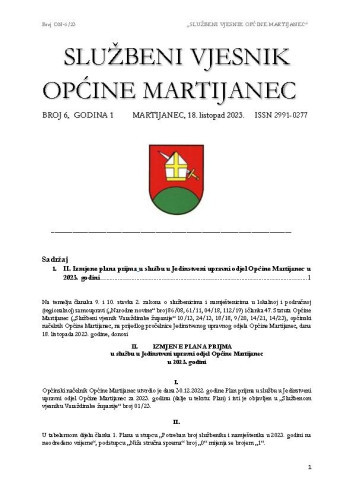 Službeni vjesnik Općine Martijanec : 1,6(2023)  / Branimir Nađ, glavni i odgovorni urednik