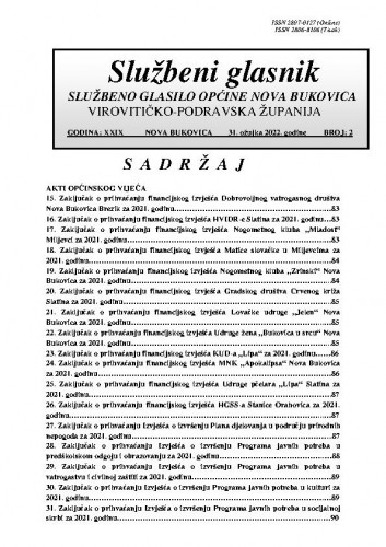 Službeni glasnik   : službeno glasilo Općine Nova Bukovica : 29,2(2022)  / Općina Nova Bukovica ; odgovorni urednik Irena Stipanović.