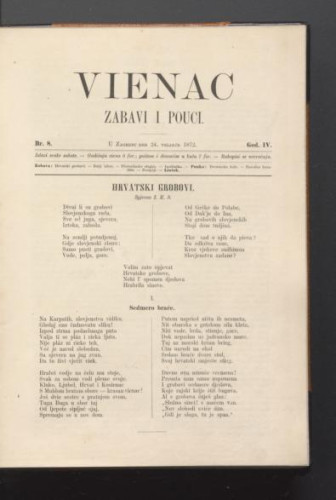 Vienac : zabavi i pouci. : 4,8(1872) / urednici Ivan Dežman i Franjo Marković.