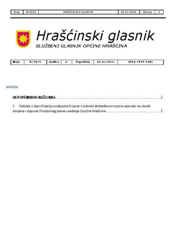 Hrašćinski glasnik : službeni glasnik Općine Hrašćina : 3,8(2024) / odgovorni urednik Ivana Čavec.