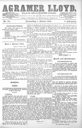 Agramer Lloyd  : organ für volkswirtschaftliche Interessen : 6,161(1903) / verantwortlicher Redacteur E. L. Blau.