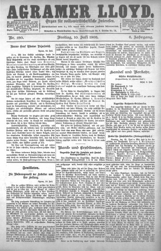 Agramer Lloyd  : organ für volkswirtschaftliche Interessen : 6,180(1903) / verantwortlicher Redacteur E. L. Blau.