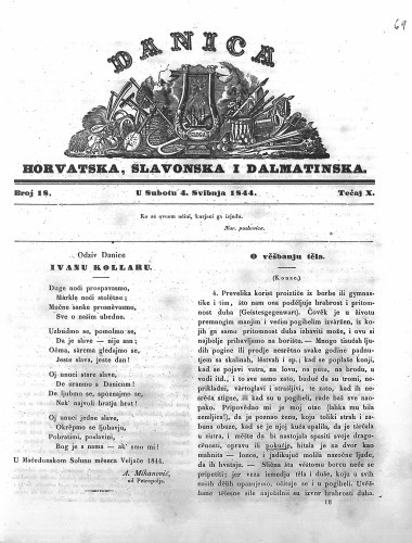 Danica horvatska, slavonska i dalmatinska : 10,18(1844)  / učrednik Ljudevit Gaj.