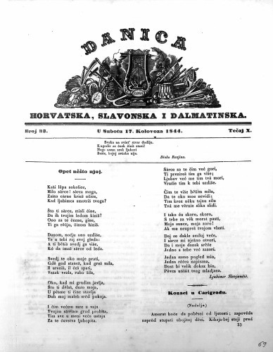 Danica horvatska, slavonska i dalmatinska : 10,33(1844)  / učrednik Ljudevit Gaj.
