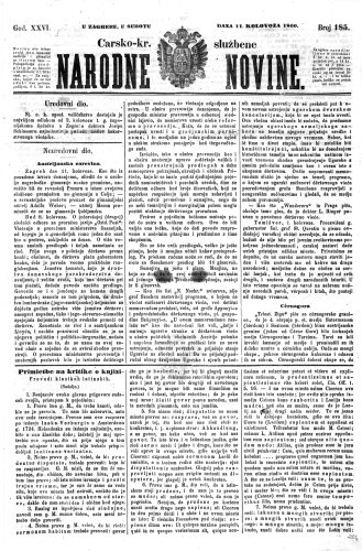 Carsko-kr. službene narodne novine : 26,185(1860)  / odgovorni učrednik Dr. Demeter.