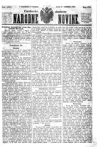 Carsko-kr. službene narodne novine : 26,175(1860)  / odgovorni učrednik Dr. Demeter.