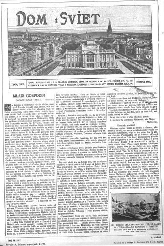 Dom i sviet  : ilustrovani list za zabavu, pouku i viesti dnevnih dogadjaja, javnom i društvenom životu, umjetnosti i znanosti, trgovini, obrtu, glazbi i kazalištu : 30,21(1917) / za uredničtvo odgovara privremeno M. Lovrenčević.