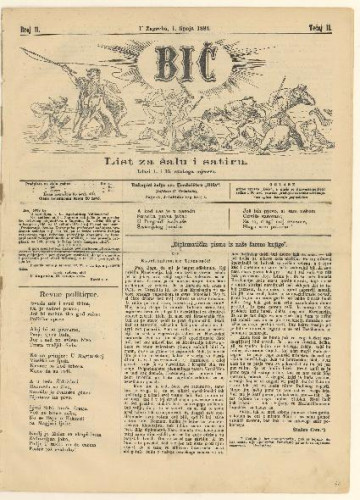 Bič   : list za šalu i satiru : 2, 11(1884)  / [odgovorni urednik Gavro Grünhut].