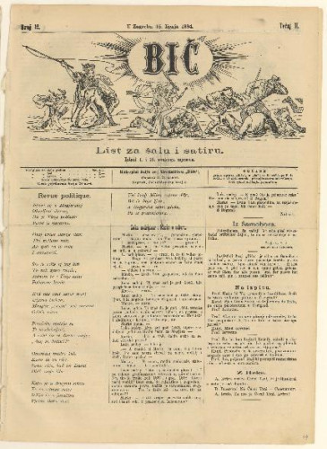 Bič   : list za šalu i satiru : 2, 12(1884)  / [odgovorni urednik Gavro Grünhut].