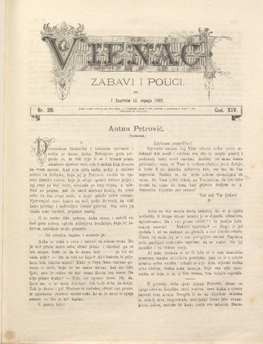 Vienac : zabavi i pouci. : 14,28(1882) / urednik Fran Folnegović.
