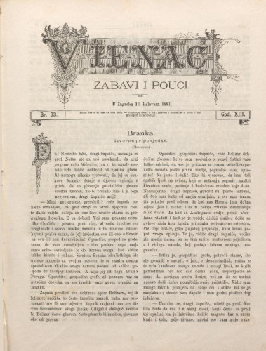 Vienac : zabavi i pouci. : 13,33(1881) / urednik August Šenoa.