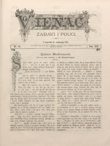 Vienac : zabavi i pouci. : 13,48(1881) / urednik August Šenoa.