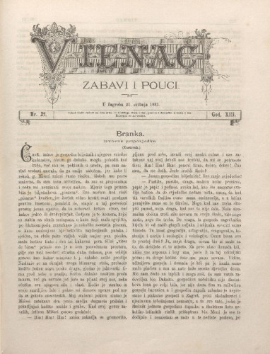 Vienac : zabavi i pouci. : 13,21(1881) / urednik August Šenoa.