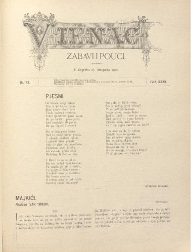 Vienac : zabavi i pouci. : 32,43(1900) / uredjuje Gjuro Arnold.