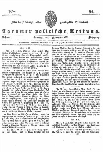 Agramer politische Zeitung : 10,94(1835) / Verlager und Redacteur Franz Stauduar und Ferd. Rosenau.