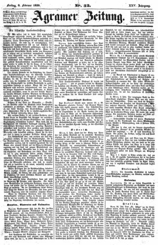 Agramer Zeitung : 25,32(1850) / Redacteur und Verleger F. S. Stauduar.