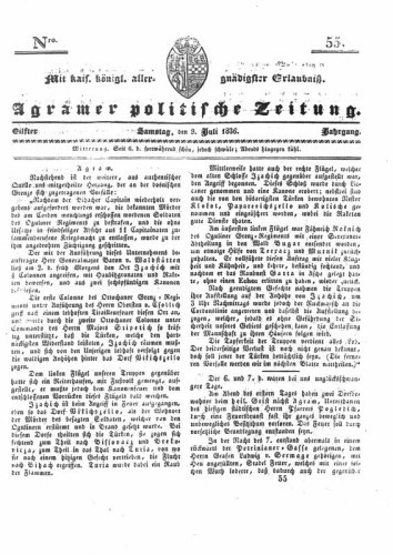 Agramer politische Zeitung : 11,55(1836) / Verlager und Redacteur Franz Stauduar und Ferd. Rosenau.