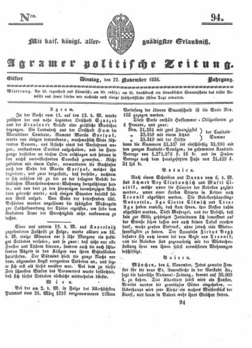 Agramer politische Zeitung : 11,94(1836) / Verlager und Redacteur Franz Stauduar und Ferd. Rosenau.