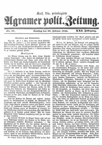 Agramer politische Zeitung : 21,17(1846) / Verlager und Redacteur Franz Stauduar.