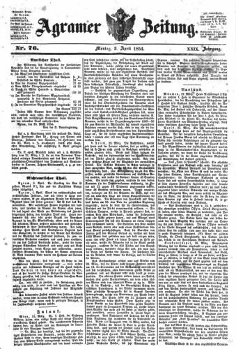 Agramer Zeitung : 29,76(1854) / für die Redaktion verantwortlich Ivan Sonvan. 