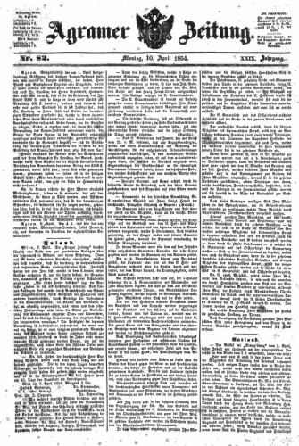 Agramer Zeitung : 29,82(1854) / für die Redaktion verantwortlich Ivan Sonvan. 
