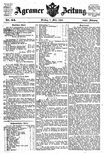 Agramer Zeitung : 29,54(1854) / für die Redaktion verantwortlich Ivan Sonvan. 