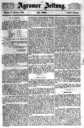 Agramer Zeitung : 27,262(1852) / Redakteur und Verlager F. S. Stauduar.