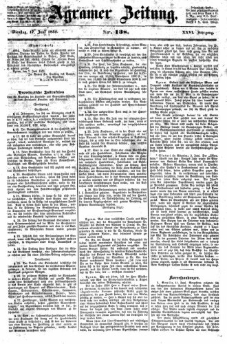 Agramer Zeitung : 26,138(1851) / für die Redaktion verantwortlich Ivan Sonvan