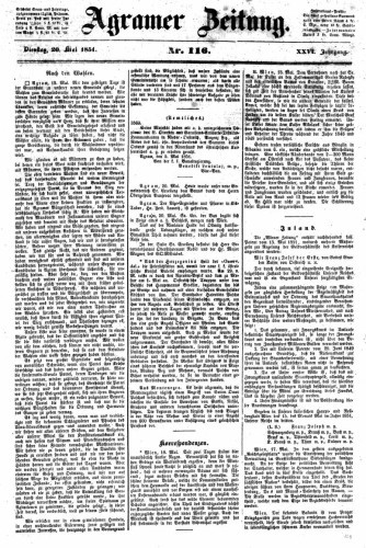 Agramer Zeitung : 26,116(1851) / für die Redaktion verantwortlich Ivan Sonvan