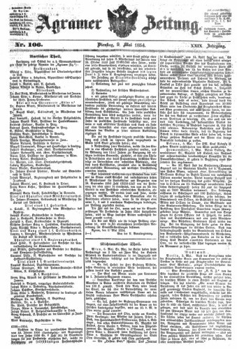 Agramer Zeitung : 29,106(1854) / für die Redaktion verantwortlich Ivan Sonvan. 